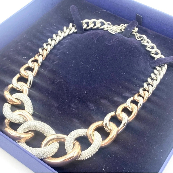 Swarovski Bound Rose Gold and Silver Pave Links Necklace NWT $399 - Picture 5 of 8